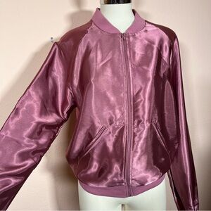 Retro sport pink satin bomber jacket streetwear American apparel Vintage Y2K